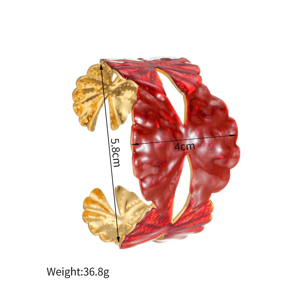 Czerwony Kropelka Gwint Otwarty Bransoleta - Damska Lekki Luksus Wysokiej Klasy Stal Nierdzewna Szeroka Bransoleta