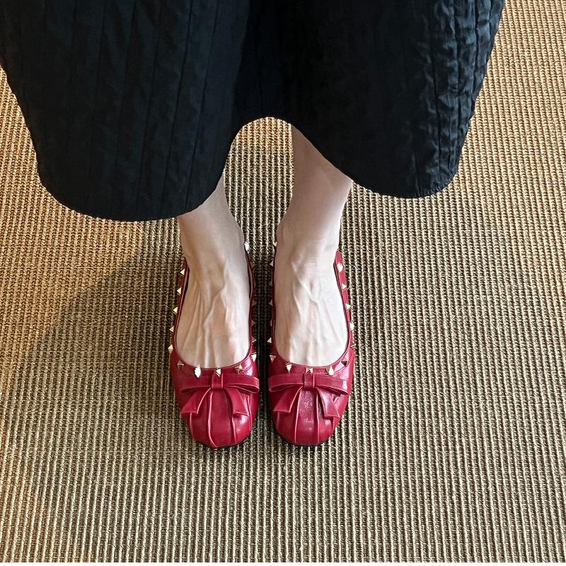 

Fashion Woman Bowcropped Studded Ballet Slippers French Rivet Style Mary Jane Shoes For Summer Flats Women s Dancewear Loafers Mules 40 красный