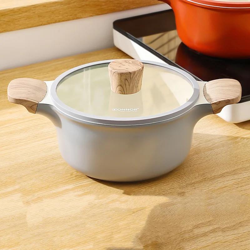 20/24 см Кастрюля Антипригарная Утолщенная Большая Вместимость Бытовая Кастрюля Двуручная Кастрюля для Тушения Кухонные Универсальные Кастрюли для Супа