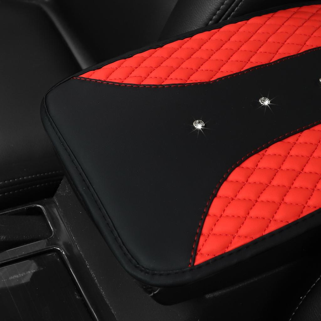 1 Car Armrest Cushion with Artificial Diamond Blingbling Artificial Sheepskin Embroidery Waterproof Comfort Auto Control Cushion
