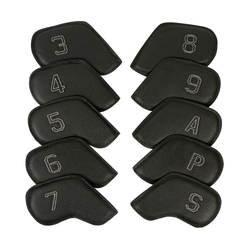 

10Pcs Waterproofs Headcover Golfs Iron Club Head Cover PU Leather Golfs Head Cover Rod Head Protective Cases Enduring чорний
