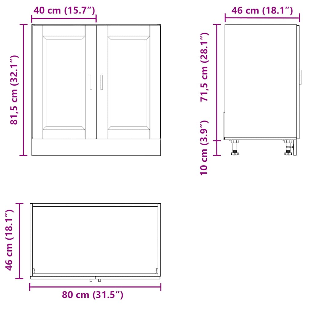 Porto Under Sink Cabinet In Grey Sonoma 80 X 46 X 81.5 Cm Particleboard