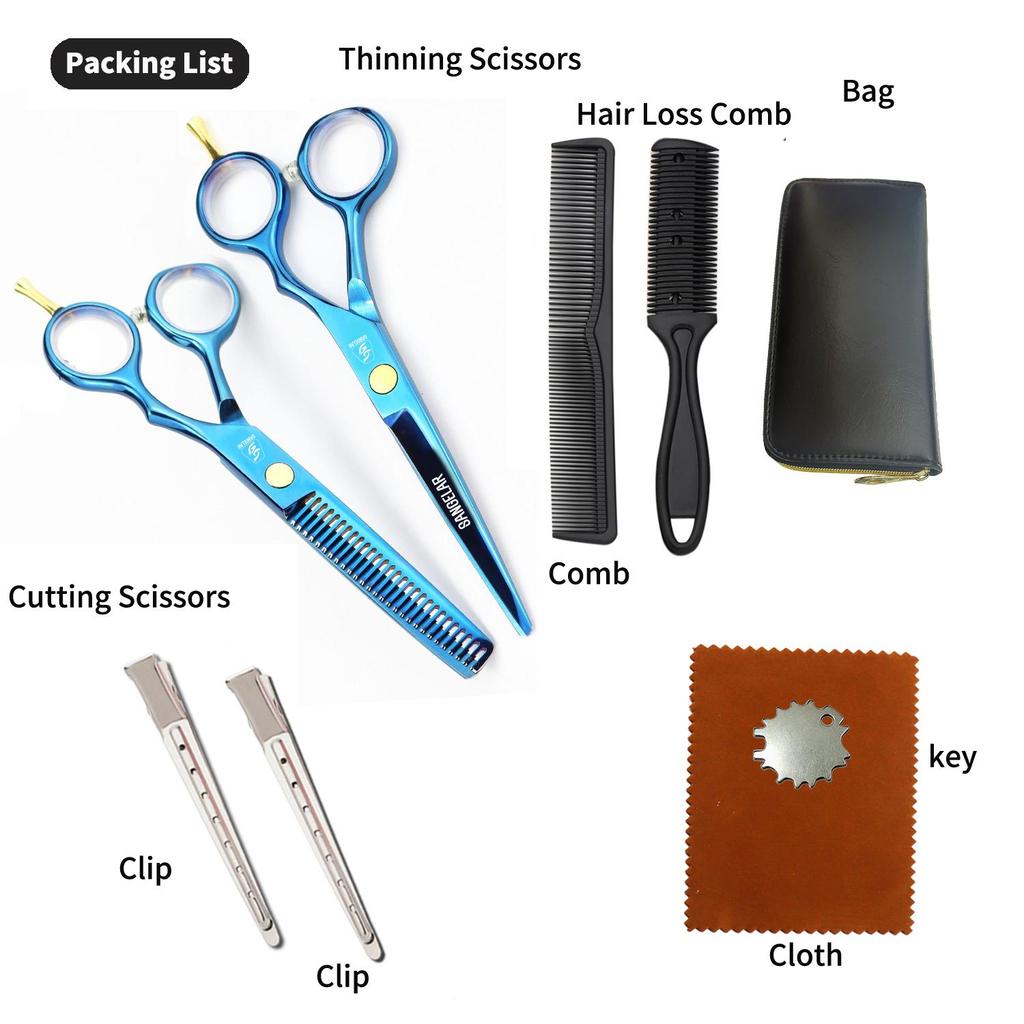 SANGELAR 5.5 inç Saç Makası Seti – Japon Paslanmaz Çelik, Jilet Kenarlı Berber Makası – Salon ve Kişisel Kullanım İçin Ergonomik Tasarım