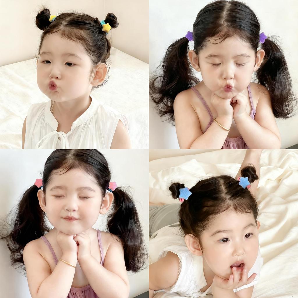 Fesanla Kids' Small Star-Shaped Hair Ties, Set of 10, Fluffy Hair Accessories, Cute Hair Accessories for Shichi-Go-San, Kindergarten Entrance