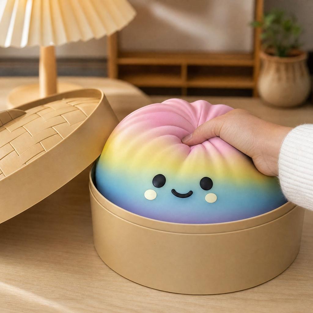 Pack Bao Bun Toys with Steamer Basket, Color Stress Toy