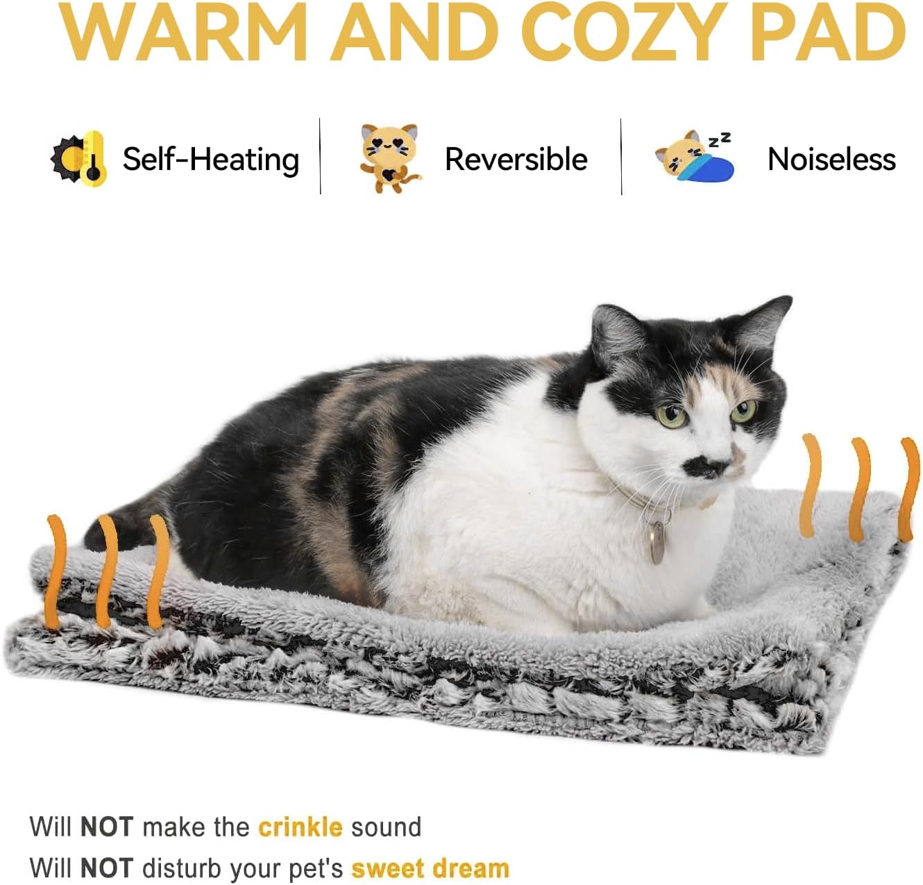 

Self-Heating Pet Pad for Cats & Small Dogs, L Size 32 x24 , Reversible Plush/Fleece, Silent Thermal Mat Medium