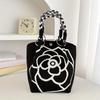 Fashion Flowers Knit Handbag Women Shoulder Bag Color Contrast Portable Ladies Beach Handbag Shopping Tote