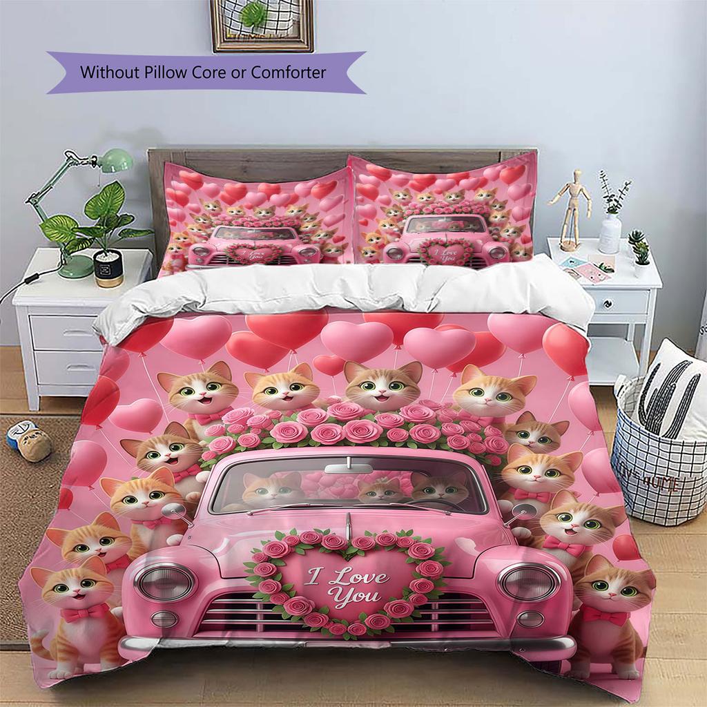 Trucks animals Pattern Bedding Quilt Set Quilt Cover Pillowcase Home Decoration Birthday Gift (1 * duvet cover + 2 * pillowcase, without core)