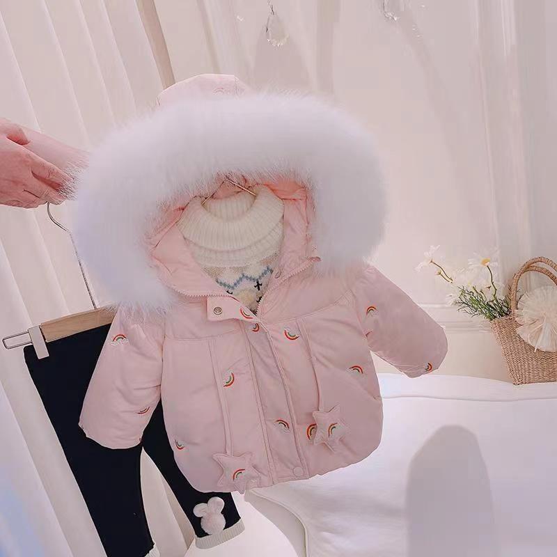 Ivory White Korean Style Toddler Girls' Thickened Winter Coat 2025