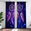 2Pcs Purple Dreamcatcher Feather Digital Printed Window Curtain Suitable For Living Room Bedroom Study Home Decoration Rod
