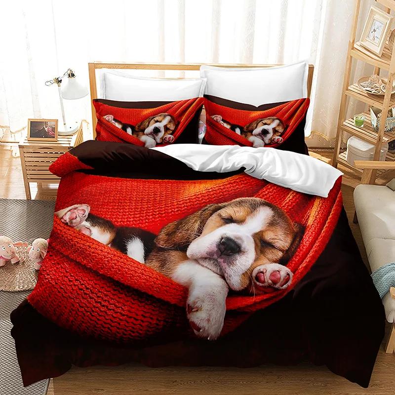Cute Puppy /pet Dog Bed Cover Single Bedclothes Print Lovely Naughty Animal Beding Sets Full Size Super Microfiber Home Textile