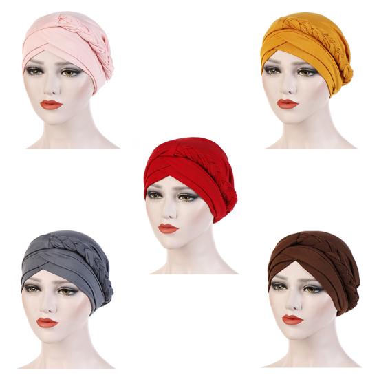 Modny Jednokolorowy Pleciony Muzułmański Turban Kapelusz Chemo Bandana Headwrap