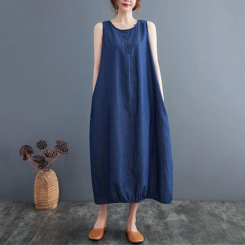Sleeveless Plus Size Denim Vintage New In Dresses for Women Casual Loose Long Summer Dress