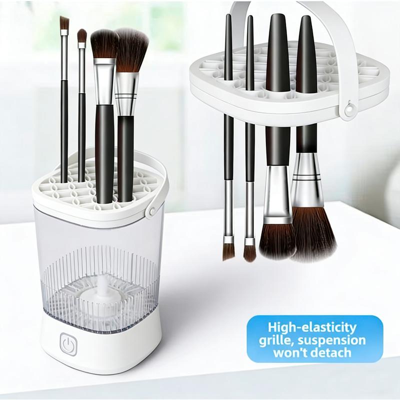 High-Speed Electric Makeup Brush Cleaner, Automatic Beauty Tool Cleaner for Makeup Brushes and Sponges, Portable Wireless Brush Washer, White