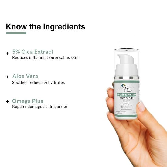 Fixderma 5% Cica Extract Repair & Restore Face Serum for Sensitive Skin| Face Serum for Men & Women - 15g