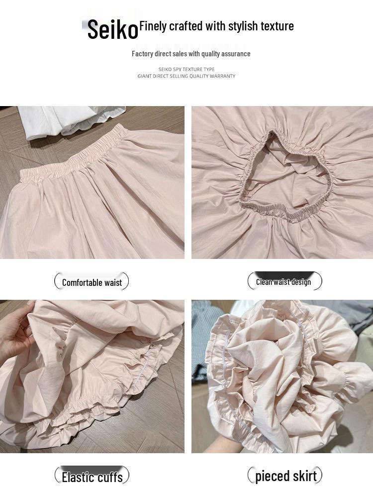 Red Petite Puffy Short Skirt: Spring/Summer Floral Puff Skirt with Pumpkin Pants Style