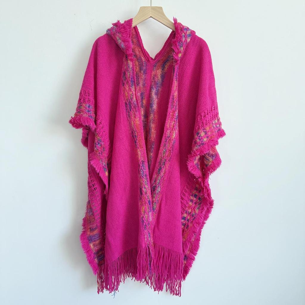 Bohemian Ethnic Hooded Shawl with Tassels - Women's Knitted Cardigan Cape