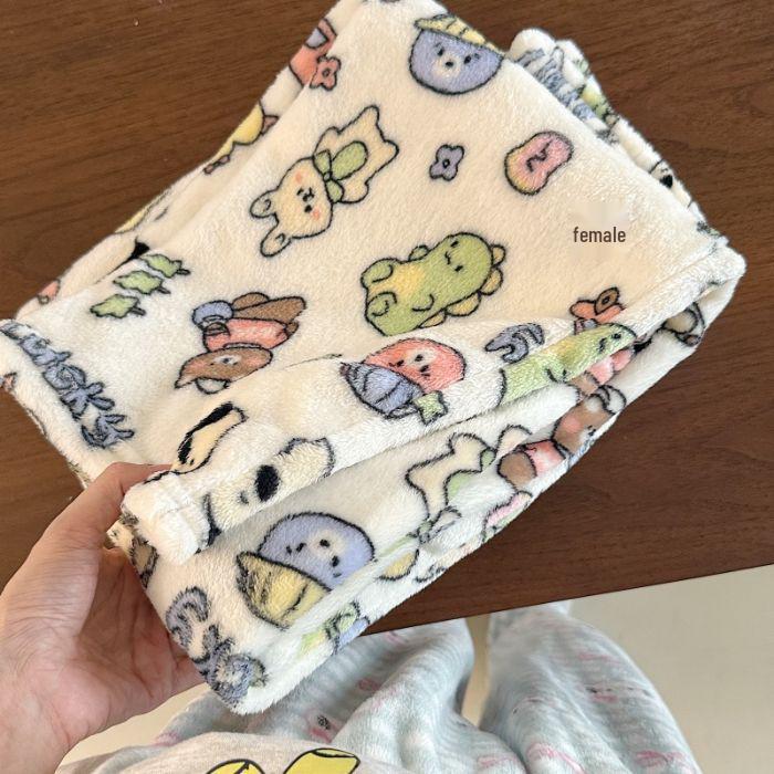 Korean Style Women's Fleece Pajama Pants - Flannel Cartoon Design for Autumn and Winter