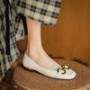 Fashion Retro Women's Loafers Shoes French Square Toe Horsebit Leather Office Career Ladies Slip-On Low Heels Shoe Pumps