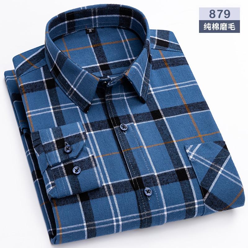 Oversized S~6XL Men's Plaid Shirt Long Sleeve Autumn Spring Soft Standard Fit 100% Cotton Brushed Outerwear Casual Man Clothing