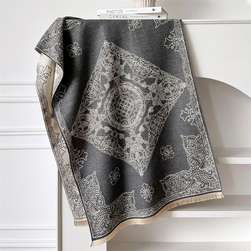 Winter Cashmere Scarf for Women Luxury Warm Shawl Floral Print Windproof Cape Pashmina Handerchief Designer Female Scrarf