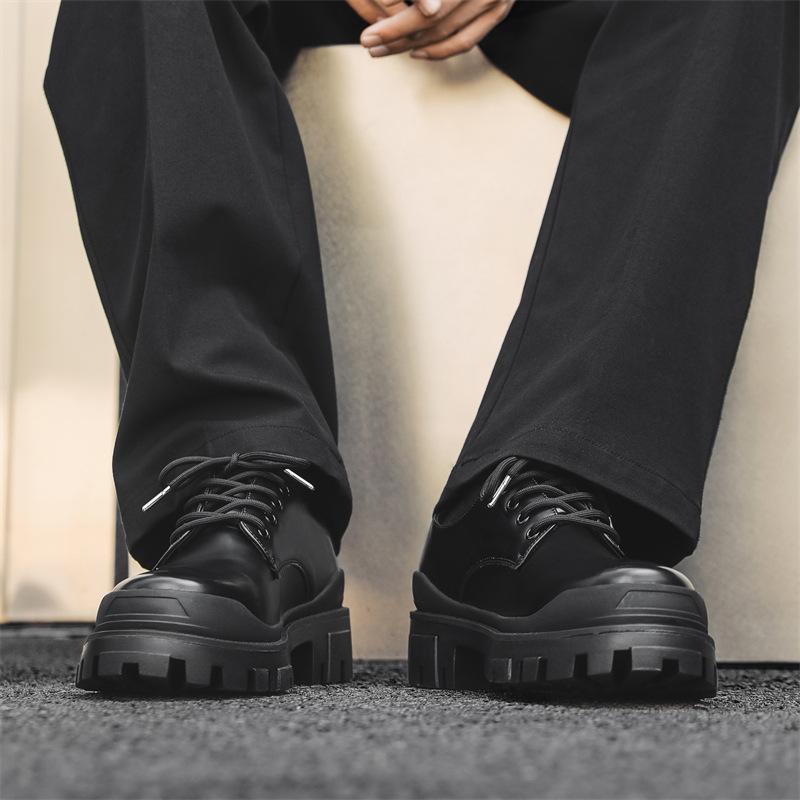 2024 new derby shoes men's black platform heightening leather shoes British dress big head shoes 59015-K