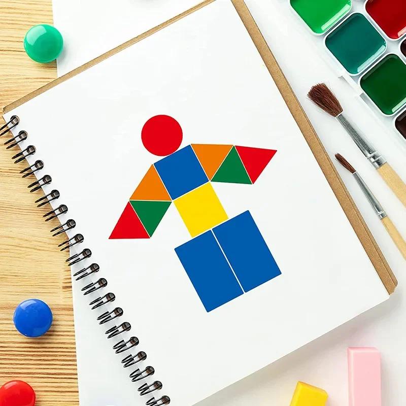 Colored Triangles Rectangular Dot Stickers for Kids Student Jigsaw Puzzle Geometry Stickers Scrapbook Labels Cute Stickers