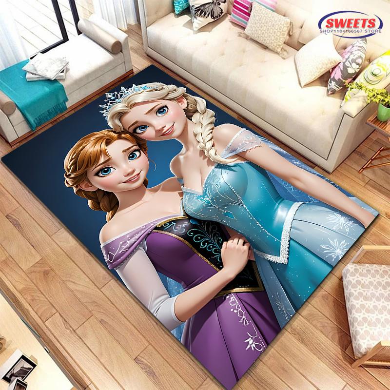 Gefrorene Elsa Anna Prinzessin 3D HD Teppich Kinderzimmer Wohnzimmer Rutschfester Bodenläufer Sofamatte Dekor