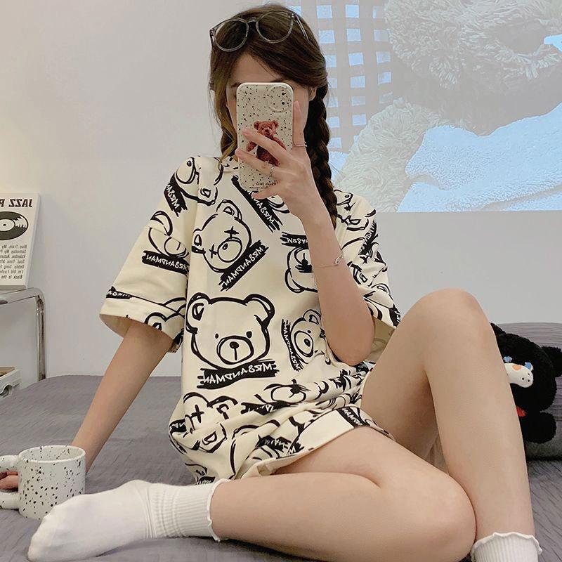 Japanese summer department new cotton pajamas women's fresh pastoral style student casual loungewear round neck short-sleeved suit