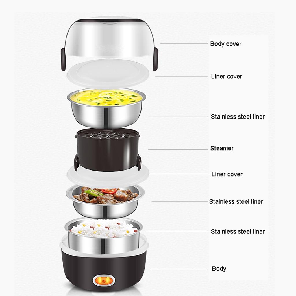 220V 3 Layers Electric Rice Cooker 2L Stainless Steel Steamer Warmer Container Heating Lunch Box New