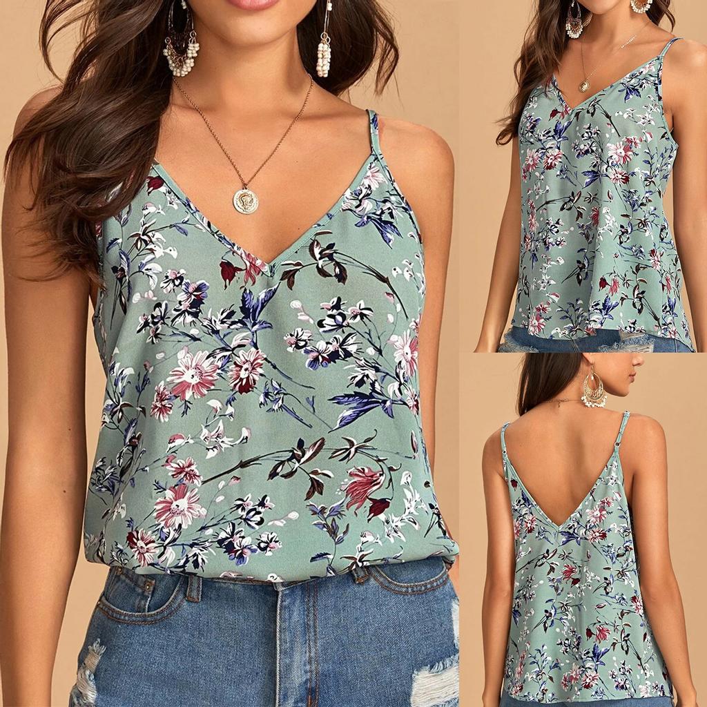 Unique Layered Charm Printed Backless Cami Tank Top