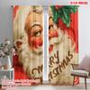 2pcs,2D Plane Printing Creative Curtains Santa with Red & Green Holiday Colors Versatile Fabric (without Rod) Decorations