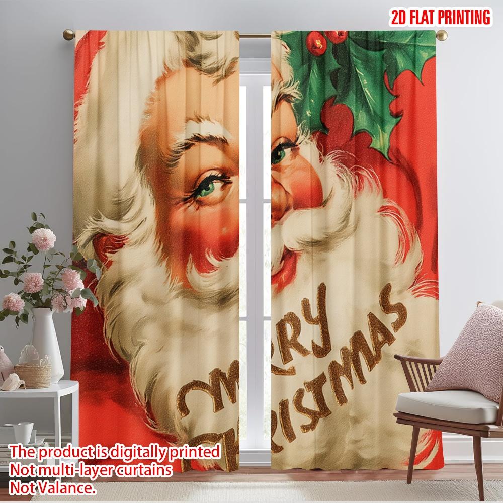 

2pcs,2D plane printing Creative Curtains Santa with Red & Green Holiday Colors Versatile Fabric (without rod) Decorations 52.50×116.00 CM 2pcs