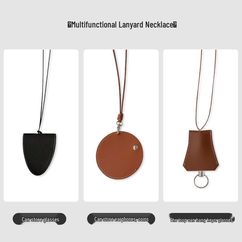 Damen Kunstleder Nackentasche Halskette für Kopfhörer & Brillen mit Schlüsselbein-Kette