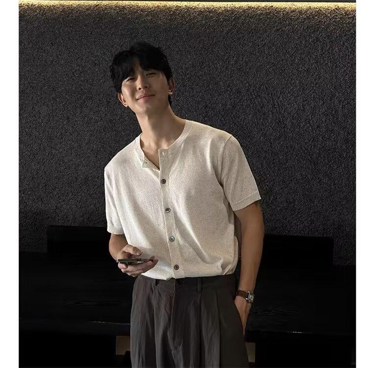 

Повседневная трикотажная футболка корейского дизайна - Модная летняя с коротким рукавом, Универсальный уличный стиль XL