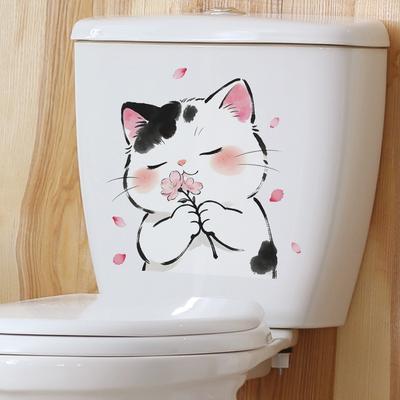Cartoon Cute Cat Toilet Sticker Bathroom Wall Decal Home Decor