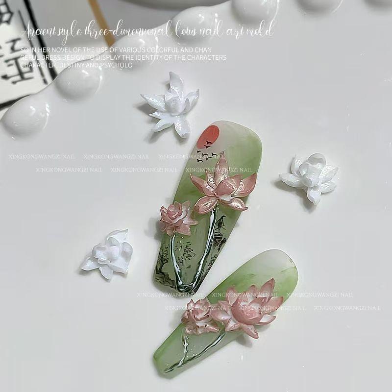 

Nail Art Mold 3D Carving Embossed Lotus High Transparent Silicone Template Nail Decorations one size