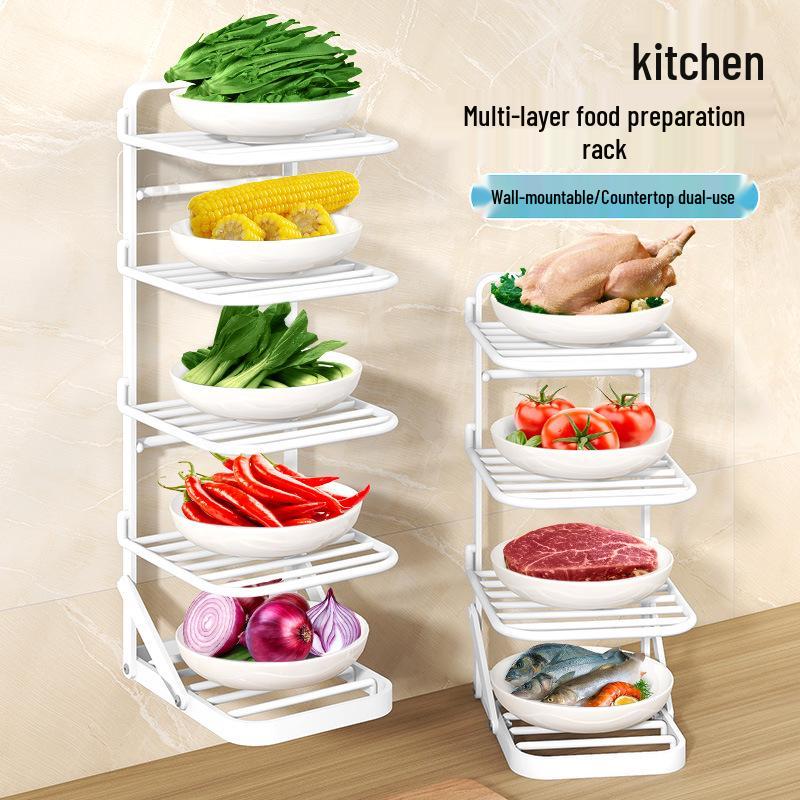 Extendable Wall-Mounted Plastic Dish Rack: Folding Kitchen Prep and Plate Storage Solution