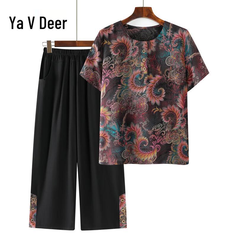 Elderly Women s Loose Short-Sleeve Cotton Silk Two-Piece Set 2XL