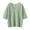 Women's V-Neck Short Sleeve Cropped Cashmere Sweater - Loose Knit Base Layer for Autumn/Winter