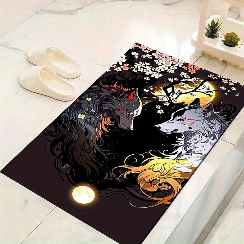 

1pc White fox and black fox Print Design Area Rug - Soft, Anti-Slip, and Durable Gaming Room Decor for Bedroom 60cm by 90cm