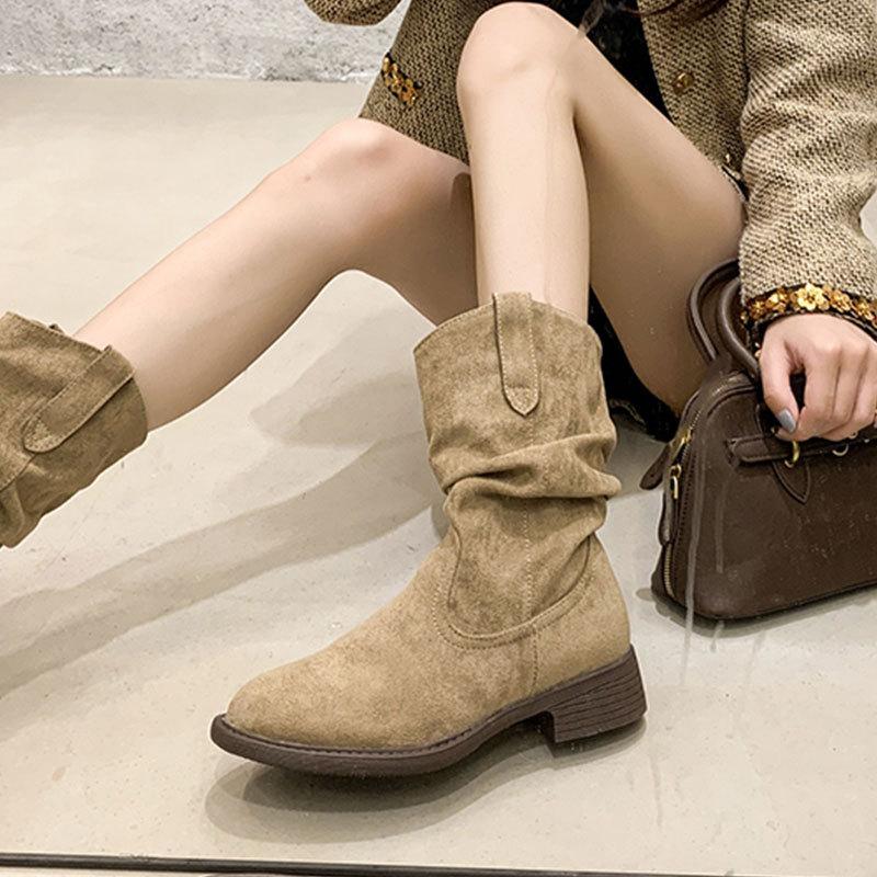 Maillard Medium Boots Children's New Spring and Autumn Western Cowboy Pile Boots Thick-soled Martin Boots Single Boots