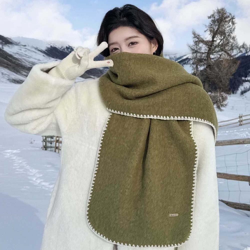 Soft Lock Edge Winter Scarf Solid Color Women Warmer Scarf Shawl Long Thickened Neckscarf Couple