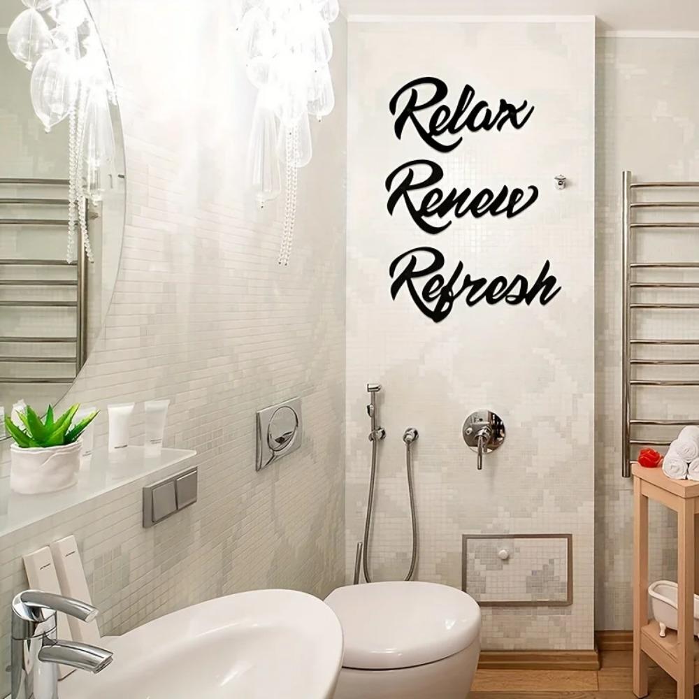 3 Piece Shabby Chic Black Metal Bathroom Signage Set Rest Restore Refresh Home Decor Hanging Ornaments