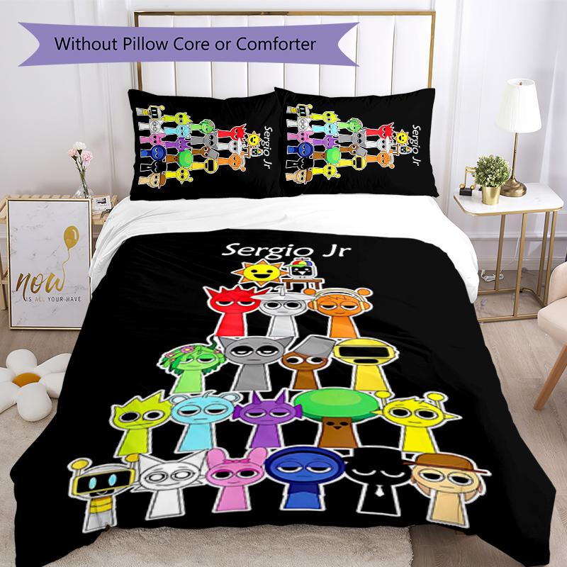Set de așternut cu 3 piese, tematic Sprunki, cu nume personalizat, închidere cu nasturi, include 1 față de pilotă și 2 fețe de pernă, pentru toate anotimpurile, Decor dormitor