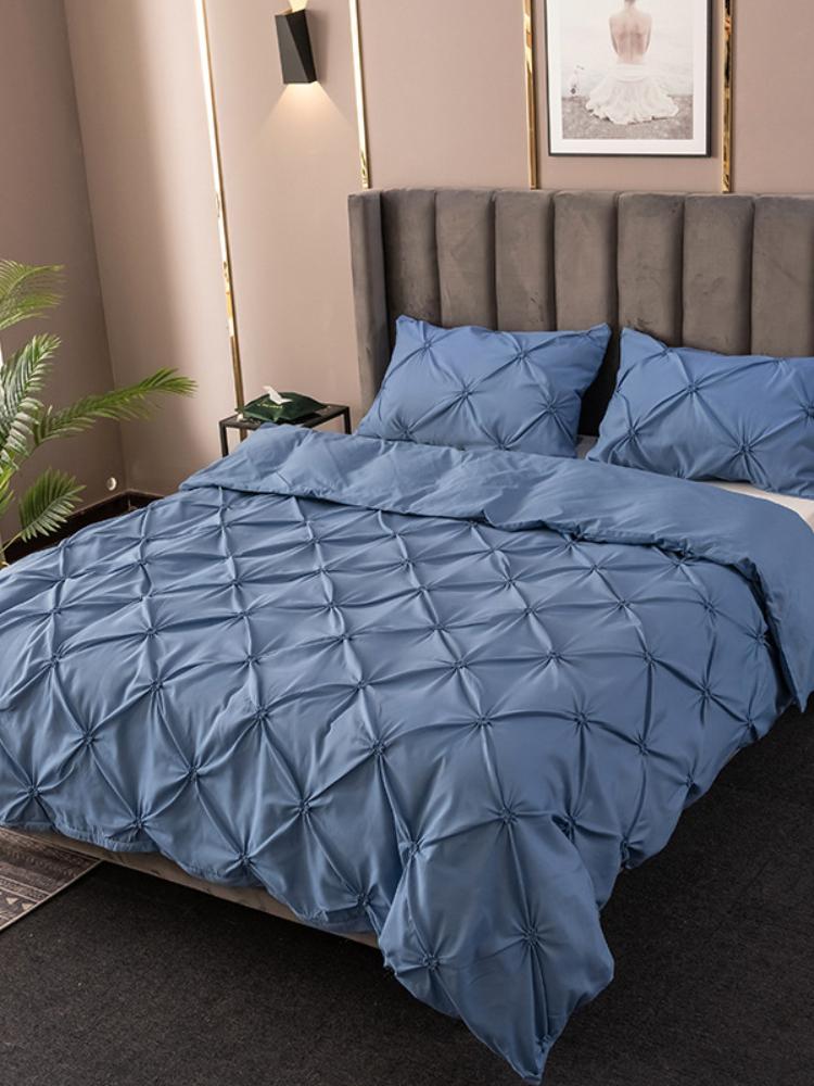 High Quality 3D Pinch Pleated Duvet Cover Set 220x240 Solid Color Single Double Twin Bedding Set Duvet Cover