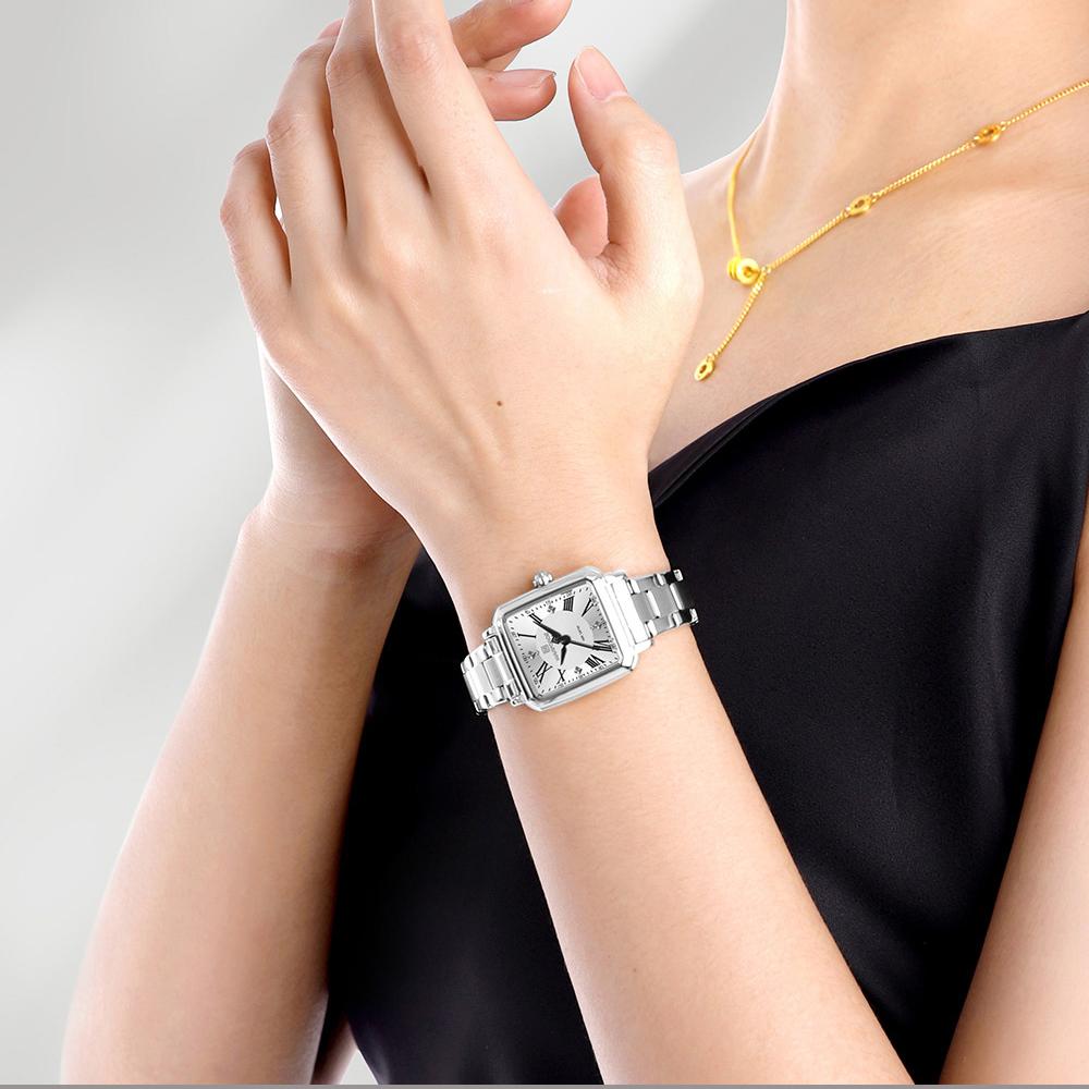 NAVAFORCE Women's Quartz Watch Ceremony Party Stainless Steel Strap Waterproof Square Roman Dial Women's Casual Fashion Accessories Watch NF5065