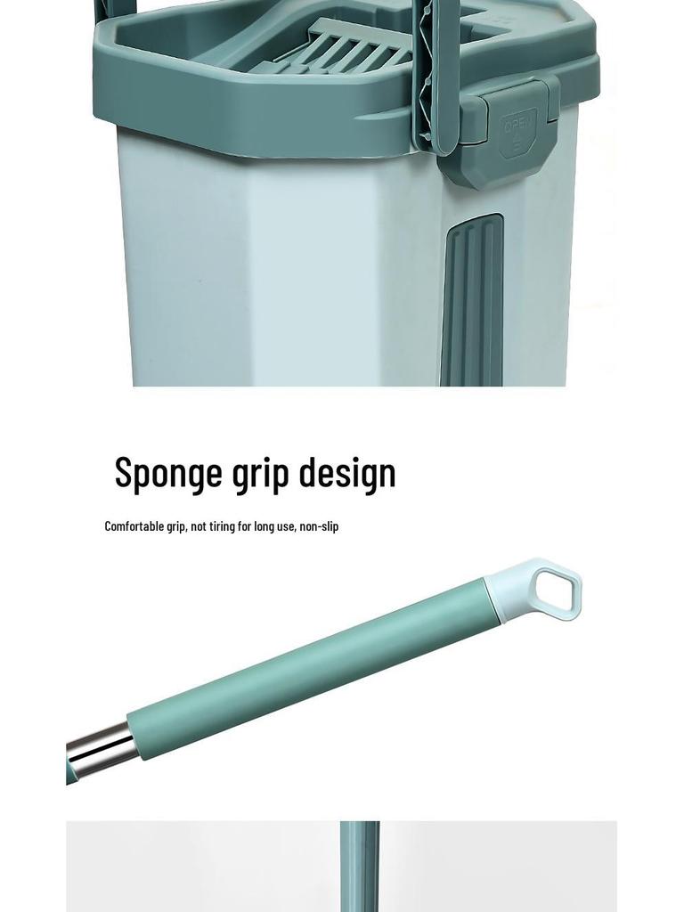 38cm Hands-Free Dual-Use Flat Mop with Integrated Water Bucket for Dry/Wet Cleaning