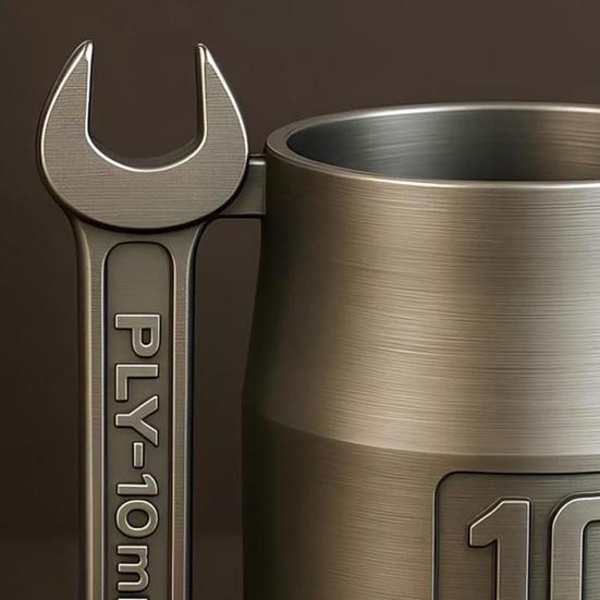 Stainless Steel Spanner Mug Industrial Style Water Cup Mechanic Themed Mug with Wrench Handle Garage Vibe Coffee Cup