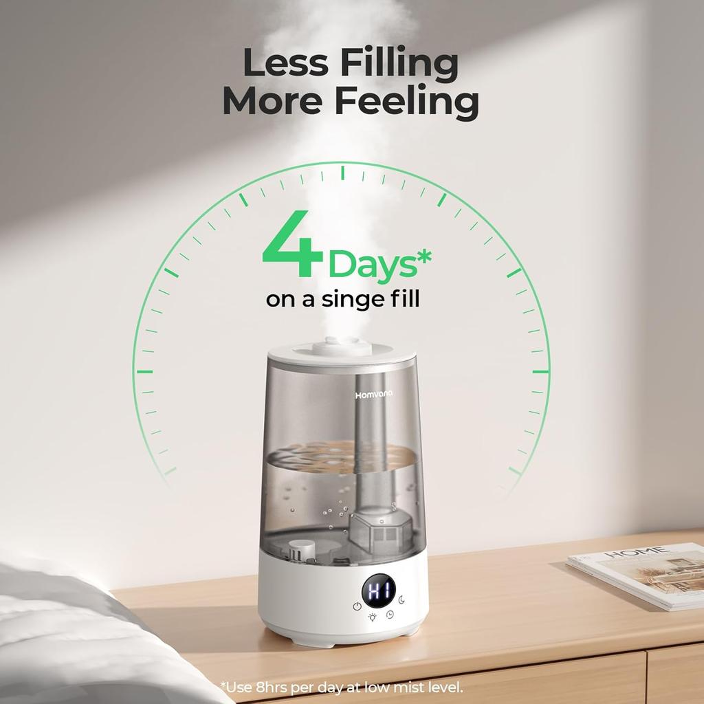 Homvana Air Humidifier for Bedroom 36 L 360° Cool Mist 34 H